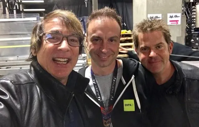 From l. to r., Wally, new FOH engineer Markus Meyer, and, Keith Howland. Photo credit Walfredo Reyes, Jr.